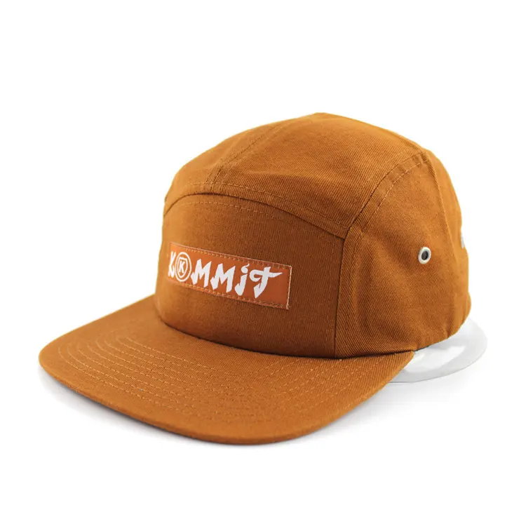 High quality Oem Brown outdoor hiking five panel camper cap wholesale 5 panel Patch Label snapback caps hat