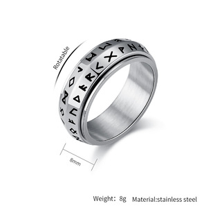 Anillo Giratorio de Acero Inoxidable de 8mm con Runas Vikingas Nórdicas Vintage en Titanio, Plata, Negro y Oro - Anillo Fidget Spinner - Product Image 3
