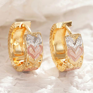 E4497 Gold Plated <b>Hoop</b> <b>Earrings</b> Multicolor Heart Design Women's <b>Fashion</b> Jewelry Alloy Bezel Setting - Product Image 3