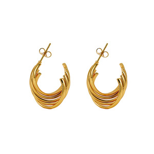 ZOGXIN Geometric Hoop Earrings 18K Gold Plated Titanium Steel Party Jewelry - Product Image 5