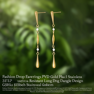 ต่างหูแฟชั่นแบบห้อย ชุบทอง PVD สแตนเลสสตีล 316L ทนทาน ดีไซน์ยาว - Product Image 3
