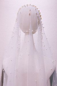 S2937F <span class=keywords><strong>2022</strong></span> haute qualité en gros jolie fête dentelle blanche mariée longue mariage perle voile - Product Image 5