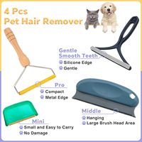 Lot de 4 outils manuels en bois pour enlever les poils d'animaux, grattoir réutilisable pour tapis, pour chat et chien, à utiliser sur les vêtements, la literie, les meubles, les tours pour animaux