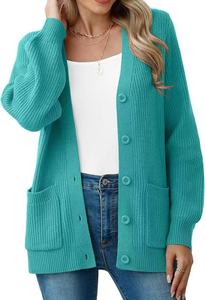 Cardigã Feminino de Tricô em Acrílico de Manga Longa, Leve, Aberto, com Renda, Suéter Quente com Bolsos, Forrado com Lã, Canelado, Outono - Product Image 4
