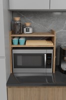 Moderne 2-laags magnetron- en kruidenrek keukenkast organizer van spaanplaat, duurzaam & duurzaam, niet-opklapbaar ontwerp