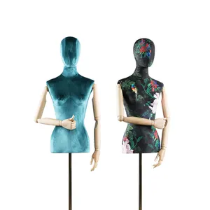 Haute qualité velours tissu couture forme buste factice manniquins femme torse mannequin en gros pour magasin vêtements affichage