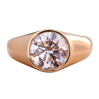 Bague Chevalière Solitaire en Or Jaune 18 carats avec Diamant Rond Taillé, Bijoux Fins Personnalisés pour Hommes et Femmes, Bague de Fiançailles et de Mariage Good Century