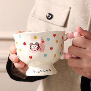 Mug en céramique mignon souvenir, tasse à café haut de gamme pour la maison, design de dessin animé pour couple, compatible <span class=keywords><strong>micro</strong></span>-ondes, avec poignée et sangle, modèle chiot à pois - Product Image 3