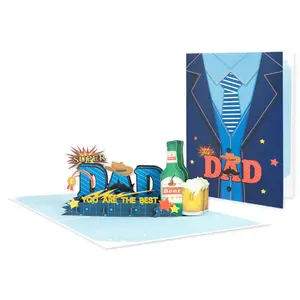 크리 에이 티브 3D 수제 선물 골드 DAD 인기 스몰 사이즈 팝업 감사 아버지의 날 인사말 카드