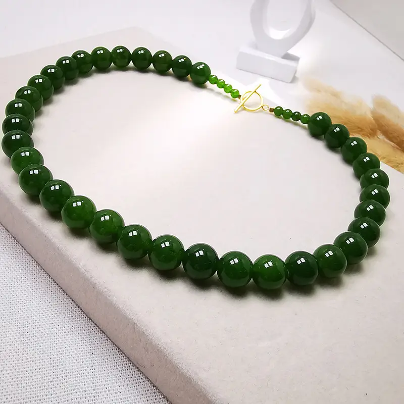 Collana fatta a mano con perline di cristallo da 10mm in argento Sterling 925 per gioielli da donna collana di giada verde