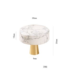 Perillas Redondas de Latón Macizo con Piedra Natural, Estilo Nórdico, Blancas, de un Solo Orificio, para Cajones de Muebles y Vinotecas - Product Image 4