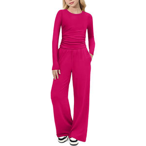 Ensemble de vêtements pour filles, ensemble 2 pièces pour filles, tenues d'automne, ensembles de détente, haut à manches longues plissé, pantalon large, ensemble de survêtement - Product Image 4