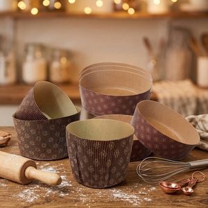 Moules à pâtisserie en papier kraft décorés d'or, ronds de 6 pouces, lot de 10 pièces pour panettone/pain/<span class=keywords><strong>brioche</strong></span>, résistants à la chaleur, adaptés au four - Product Image 4