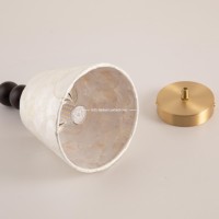 Lustre LED Wabi-Sabi en Albâtre, Suspension Luxe en Laiton avec Perles de Bois et Pierres, Lampe Suspendue Japandi Moderne pour Salle à Manger (Modèle Unique)