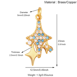 Colgante de Estrella, Luna, Espacio, Sol, Universo, Arcoíris Celestial con <span class=keywords><strong>Esmalte</strong></span> Brillante, Bañado en Oro con Circonita, Suministros para Joyería S84 - Product Image 4
