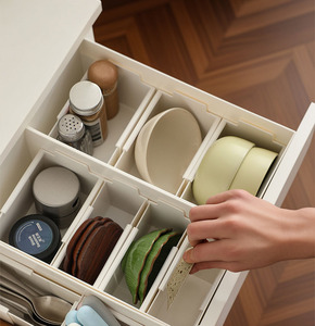 Organisateur de tiroir en plastique extensible et réglable, boîte de <span class=keywords><strong>rangement</strong></span> blanche en plastique à tirer pour l'organisation et le <span class=keywords><strong>rangement</strong></span> de la cuisine - Product Image 2