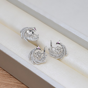 Pendientes de Plata de Ley S925, Accesorios de Joyería DIY con Estrella y Luna Personalizadas, Soporte para Pendientes de Perlas 1004 - Product Image 1