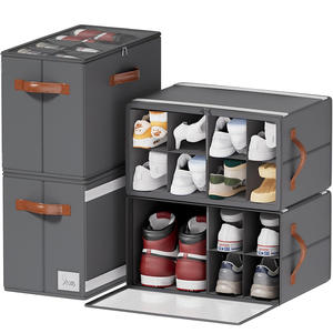 Paquete <span class=keywords><strong>de</strong></span> 4 Organizadores <span class=keywords><strong>de</strong></span> Zapatos para Armario con Cubierta Transparente y Divisores Ajustables, Cajas <span class=keywords><strong>de</strong></span> Almacenamiento <span class=keywords><strong>de</strong></span> Zapatos Apilables <span class=keywords><strong>de</strong></span> Tela para el Hogar - Product Image 1