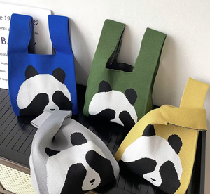 Women's Cute <strong>Panda</strong> Knitted Wool Bucket <strong>Bag</strong> Japanese Korean Style All-Match Casual Tote Hand-Carried Polyester Open Lunch Box - Product Image 2