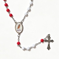 Chapelet de la Miséricorde Catholique avec perles acryliques de 6 mm et croix, livré dans une boîte transparente en plastique
