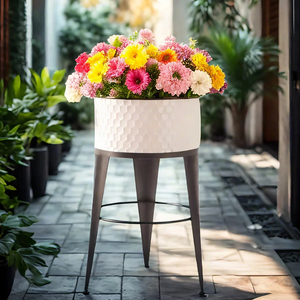 Flowerpots personalizados com suporte Estilo moderno Forma redonda Ferro ao ar livre Multifuncional Jardim Flower Pots Metal para Decoração de Casa