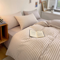Ensemble de literie en coton 200TC, style moderne, rayé, couleur unie, quatre saisons, doux pour la peau, coton biologique, ensemble de draps et de taies d'oreiller
