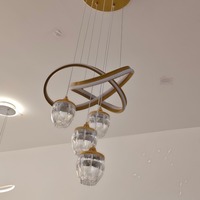 Lustres LED modernes à quatre ampoules en or E12 3CCT 42cm 130W à intensité variable pour salle à manger et éclairage d'escalier