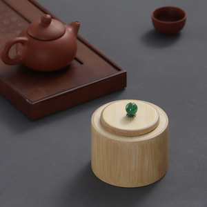 Natural portable <b>bamboo</b> tea caddy, tea storage box, tea rinsing <b>container</b>, small airtight <b>bamboo</b> tube, small green tangerine - Product Image 2