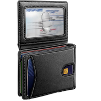 Dompet Tempat Kartu Kredit Lipat Dua Bisnis Kulit, Tempat Kartu ID Multi-Kartu Retro dengan Pemblokiran RFID, Tas Uang Tempat Kartu Pria