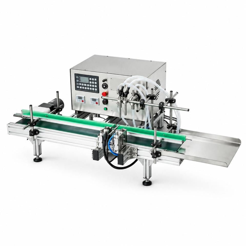 Desktop Automatic 2 Nozzle Liquid Filling Machine With Conveyor for ...