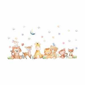 Dibujos animados Tigre León ciervo mono oso papel tapiz extraíble autoadhesivo pegatina de pared <span class=keywords><strong>para</strong></span> habitación de niños ambiente de jardín de infantes - Product Image 1