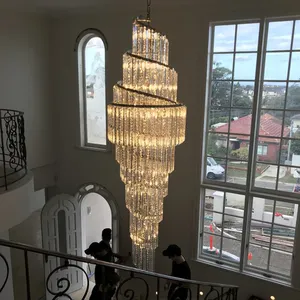 Candelabro de cristal K9, iluminación colgante de lujo para vestíbulo de hotel, luces para escalera, techo alto