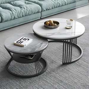 Ensemble <span class=keywords><strong>de</strong></span> tables basses gigognes tendance, style luxe léger, aspect pierre, cadre en <span class=keywords><strong>fer</strong></span> <span class=keywords><strong>forgé</strong></span>, durable, style nordique moderne, petit appartement - Product Image 1