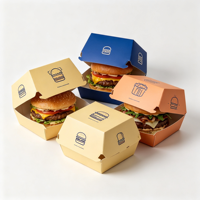 Boîte à hamburger en carton blanc biodégradable avec logo personnalisé, écologique, jetable, pour emporter, emballage pour restauration rapide