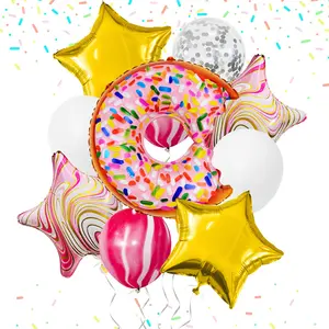 新款热销设计巧克力甜甜圈箔气球糖果气球生日快乐女孩婴儿淋浴派对装饰玩具
