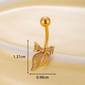 Anneaux de nombril en acier inoxydable avec nœud papillon pour femmes, bijoux de nombril tendance couleur argent et or, sexy, pour fête, avec zircon blanc - Product Image 2