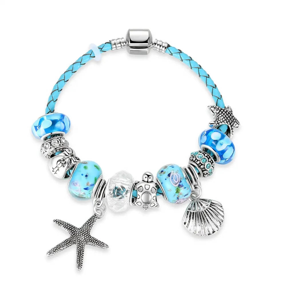 PUSHl Hot Designer Charms Gelang untuk Diy Starfish Shell Vintage Blue Ocean Shiny Beads Gelang