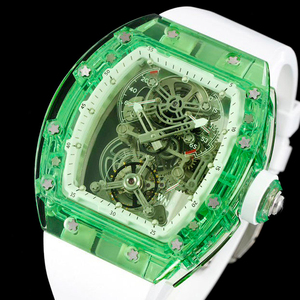 Montre mécanique automatique à tourbillon transparente verte pour homme, montre de sport squelette en cristal - Product Image 2
