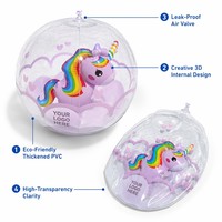 Ballon de plage gonflable 3D en PVC transparent, jouet aquatique avec forme animale intérieure (Licorne, Sirène), articles promotionnels d'été