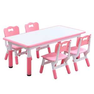 Prix de gros : Ensemble table et chaises pour enfants, idéal pour l'apprentissage de la peinture artistique, avec 4 chaises en plastique, adapté pour l'intérieur et l'extérieur - Product Image 1