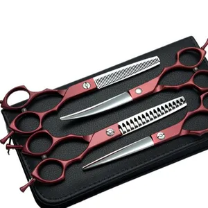 Red Scissors for dog grooming trimming straight cutting curve scissor thinning and chunker 6.5 inch AF02-65 Red