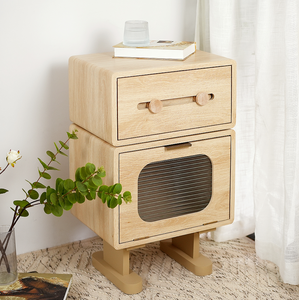 Creative Rotatable Robot Storage Side <b>Table</b> with Solid Wood Top Modern Design Natural Color - Product Image 5