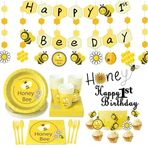 American Modern Theme Party Supplies Plates Cups Straws Napkins Creative Tableware Set For Happy Birthday