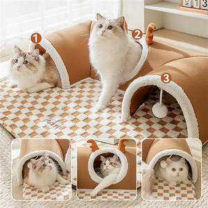 豪华二合一猫洞巢屋宠物床猫狗庇护所和隧道狗屋秋冬垫宠物猫床洞 - Product Image 3