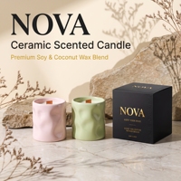 Bougie parfumée artisanale en céramique avec logo personnalisé NOVA Premium - 100% biologique - Noël, Saint-Valentin, Thanksgiving