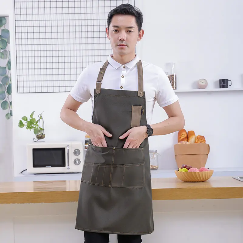 Manufacturer Adjustable Bib Apron Unisex Black Making Machine Man With Multi- Pockets Washable For Men Kitchen Restaurant