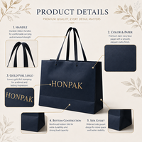 Luxuriöse Marineblaue Papier-Einkaufstasche Schwarzes Bandgriff Goldfolien-Logo Maßgefertigte Größe Bekleidungs-Einzelhandel HONPAK