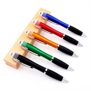 Lot de 16 stylos publicitaires LED lumineux avec stylet, personnalisables avec logo imprimé, en plastique bleu, à bille - Product Image 1