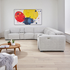 豪华电动转角沙发l形，带储物桌双电机现代科技织物客厅躺椅 - Product Image 3