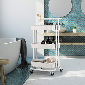 Chariot utilitaire mobile en acier au carbone avec accoudoirs, chariot de <span class=keywords><strong>cuisine</strong></span>/sous-bureau avec roulettes, organisateur de rangement métallique roulant - Product Image 3